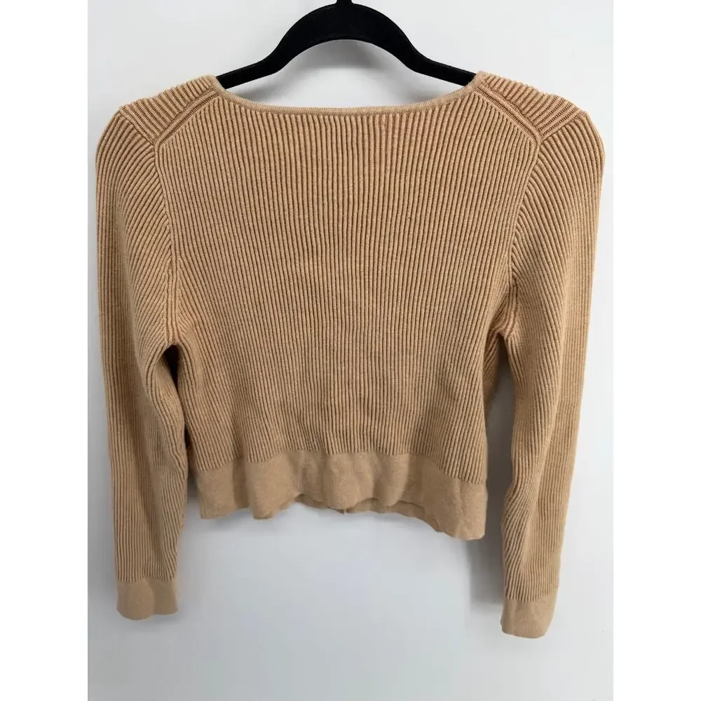 J. Crew rib knit scoop neck button up cropped cardigan top sz L